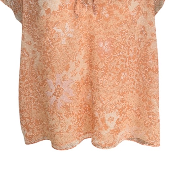House of Harlow 1960 Peach Blush Pink Floral Print Tie Neck Ruffle Sleeve Top  M - Picture 5 of 15